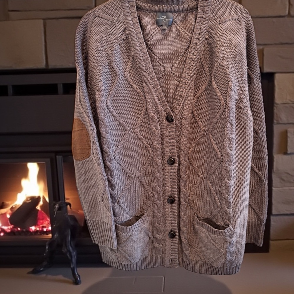 Market & Spruce Taupe Cable Knit Cardigan